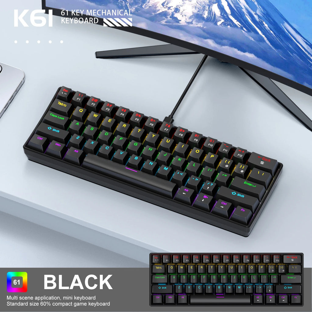 Keyboard,Black/White Red/Blue Mechanical Switch 60%