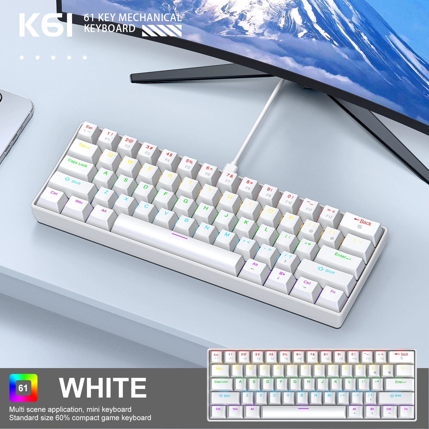 Keyboard,Black/White Red/Blue Mechanical Switch 60%