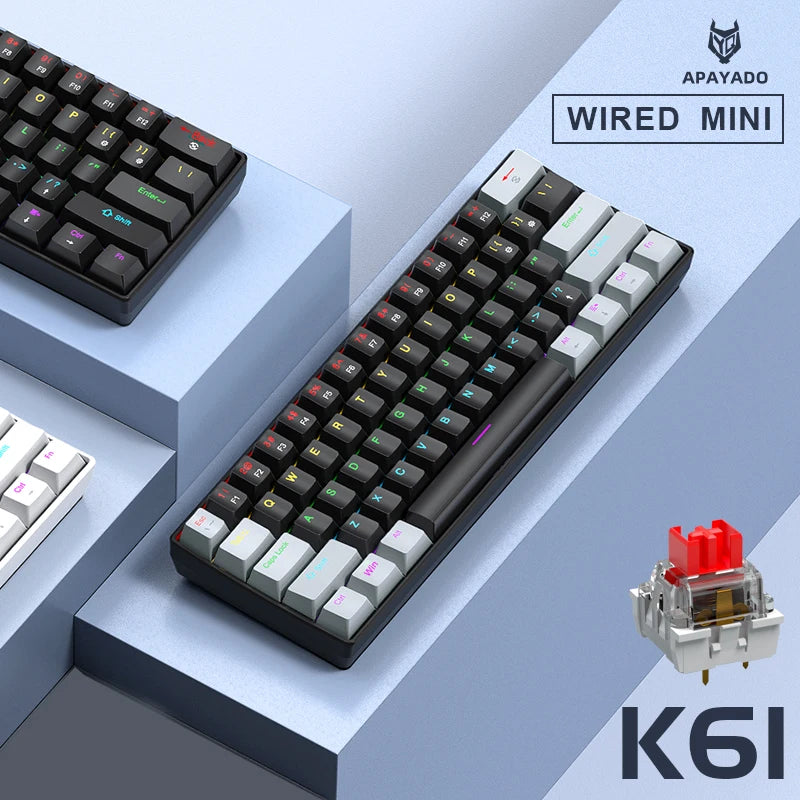 Keyboard,Black/White Red/Blue Mechanical Switch 60%